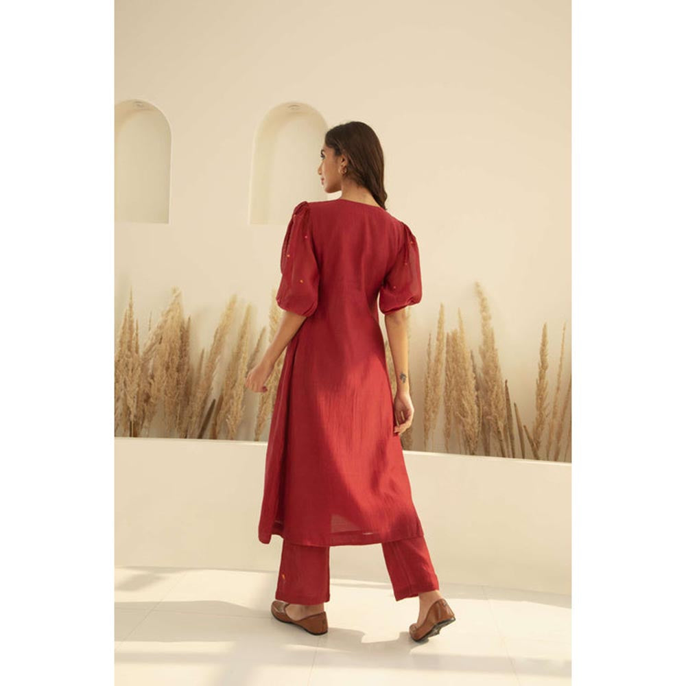 KAVANA Women Embroidered Wine Charu Kurta and Pant