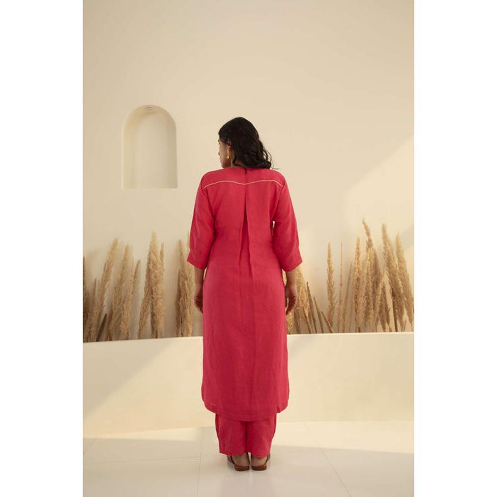 KAVANA Women Embroidered Pink Ruhi Linen Kurta and Pant