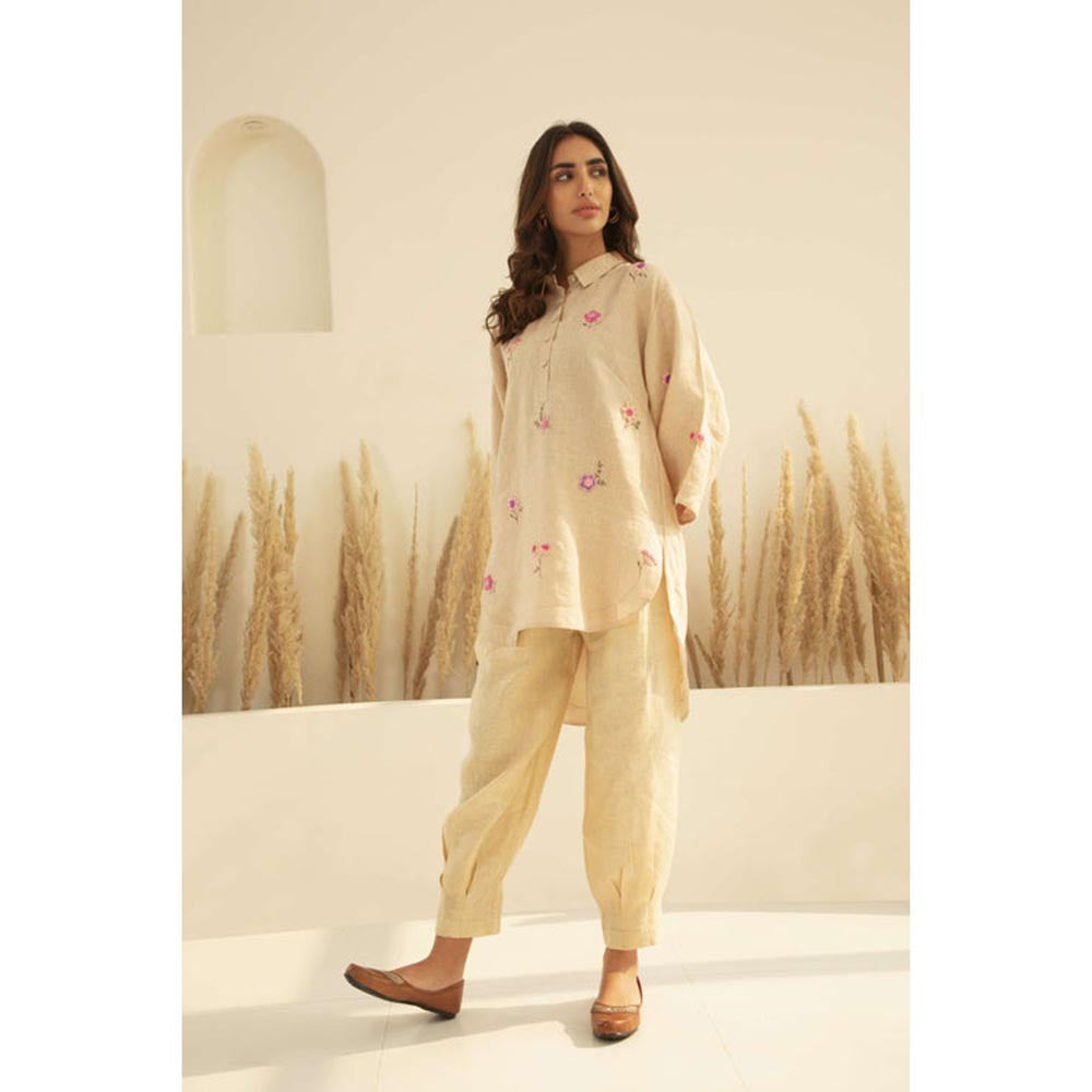 KAVANA Women Embroidered Beige Shaila Kurta and Dhoti Pant