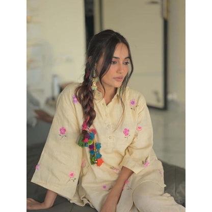 KAVANA Women Embroidered Beige Shaila Kurta and Dhoti Pant