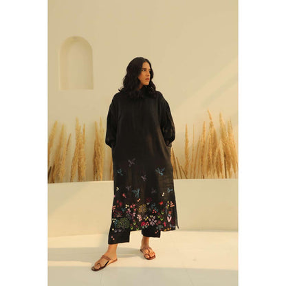 KAVANA Women Embroidered Black Shiuli Kurta and Pant