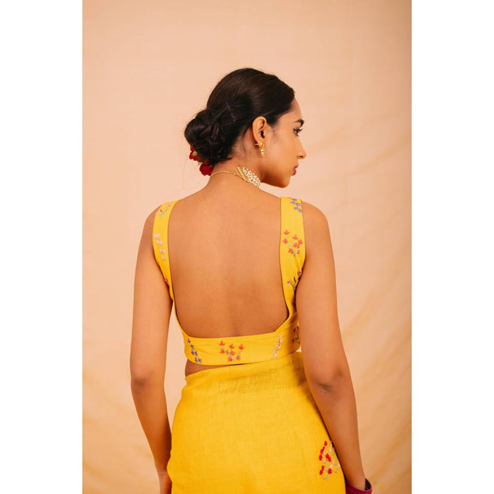 KAVANA Women Floral Embroidered Yellow Gauri Stitched Blouse