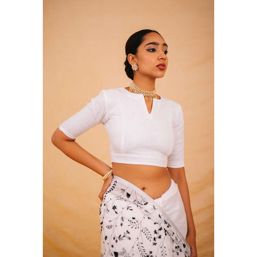 KAVANA Women White V-Neck Bhavni Stitched Blouse