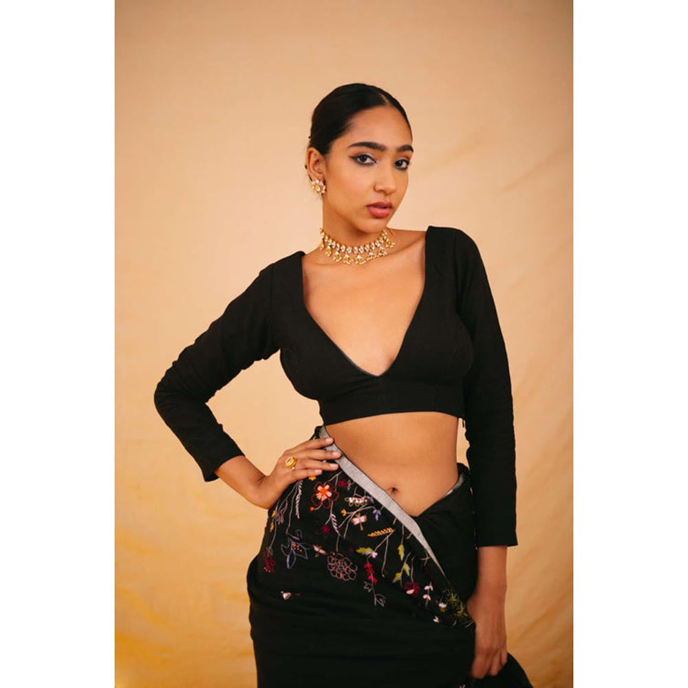 KAVANA Women Shiuli Black Stitched Blouse