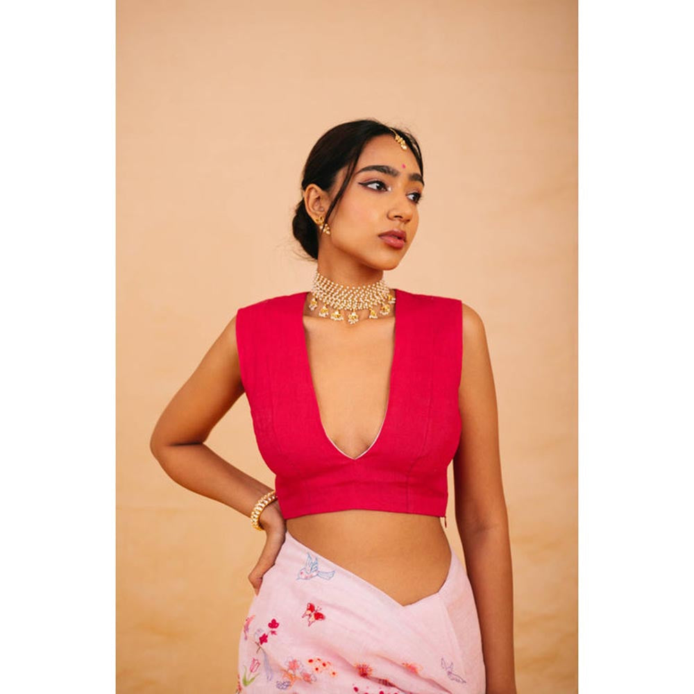 KAVANA Women Pink V-Neck Jhilmil Stitched Blouse