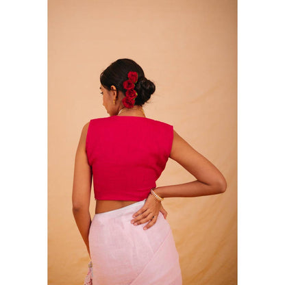 KAVANA Women Pink V-Neck Jhilmil Stitched Blouse