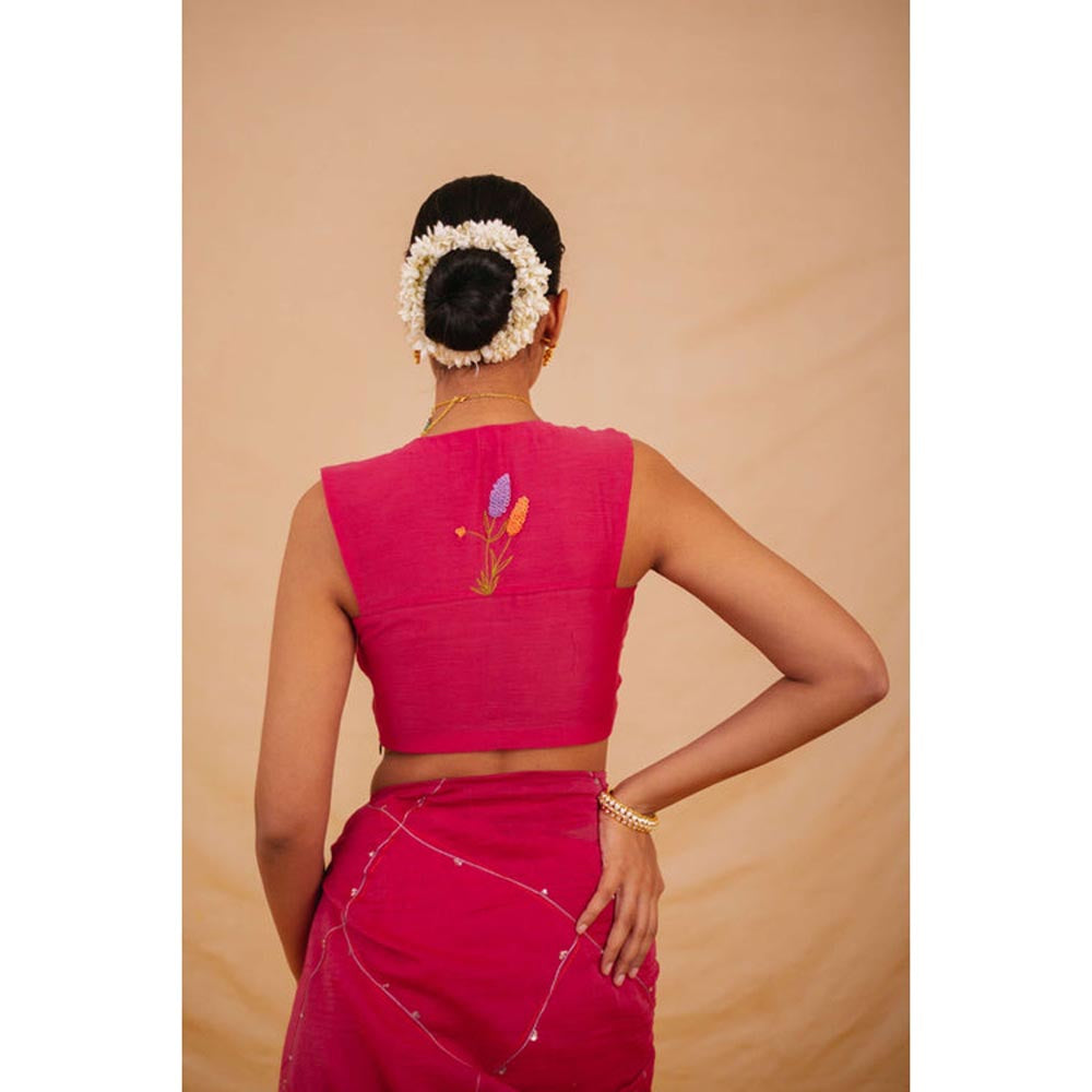 KAVANA Women Embroidered Pink V-Neck Charu Stitched Blouse