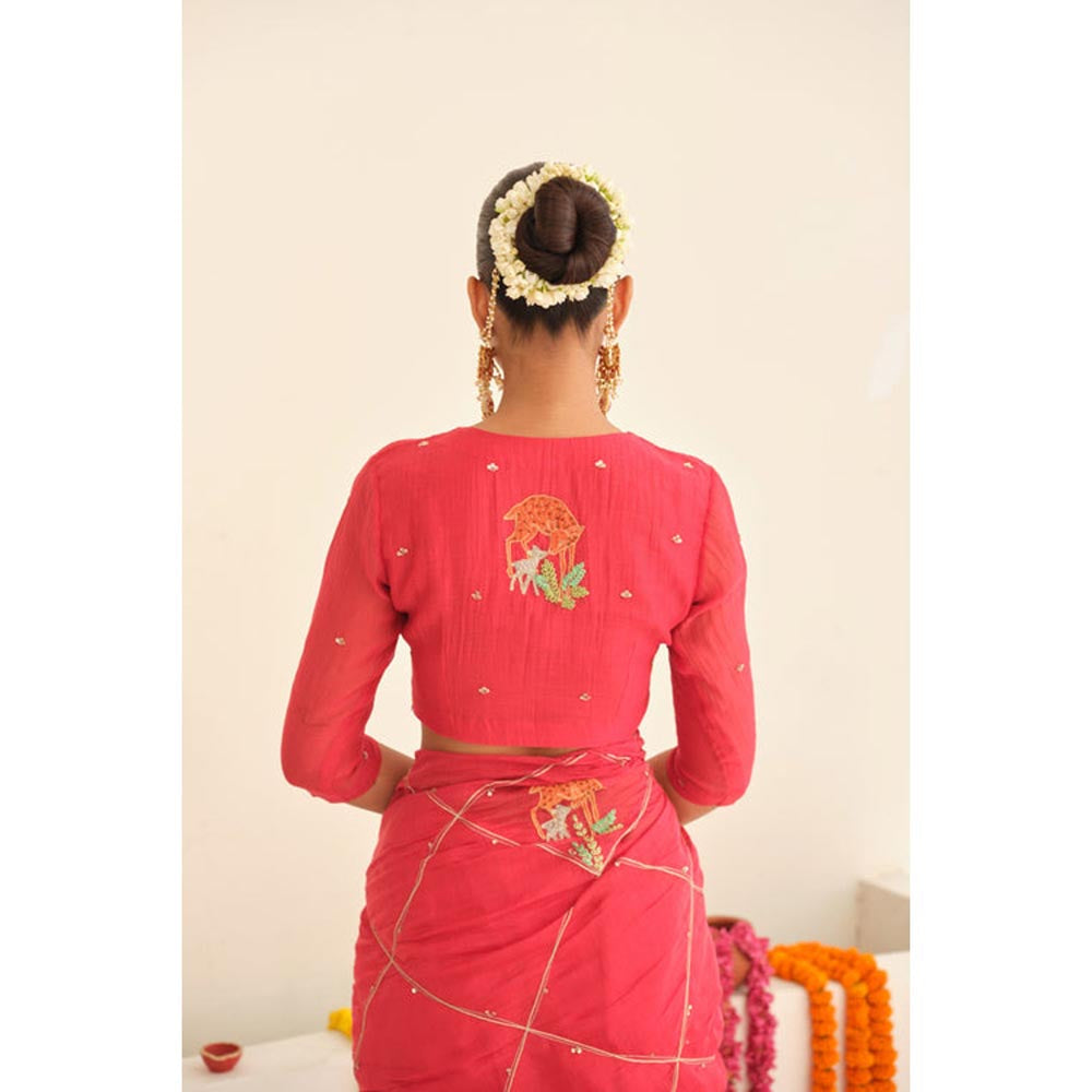 KAVANA Women Red Embroidered Maya Chanderi Stitched Blouse