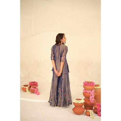 KAVANA Women Embroidered Purple Tanvi Silk Tissue Kurta and Sharara