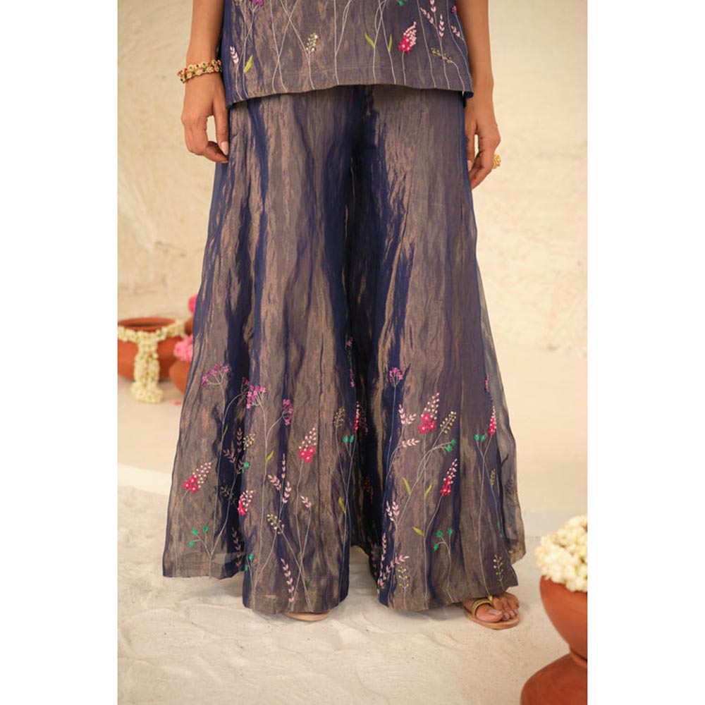 KAVANA Women Embroidered Purple Tanvi Silk Tissue Kurta and Sharara