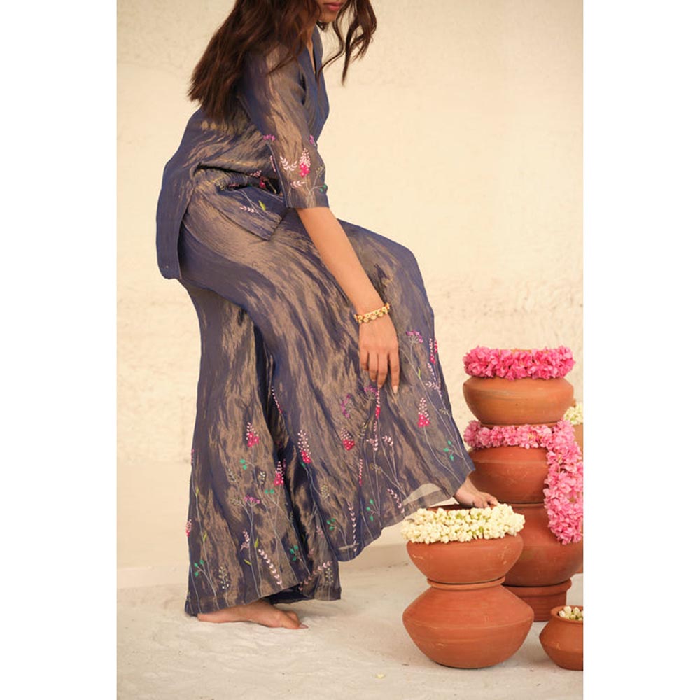 KAVANA Women Embroidered Purple Tanvi Silk Tissue Kurta and Sharara