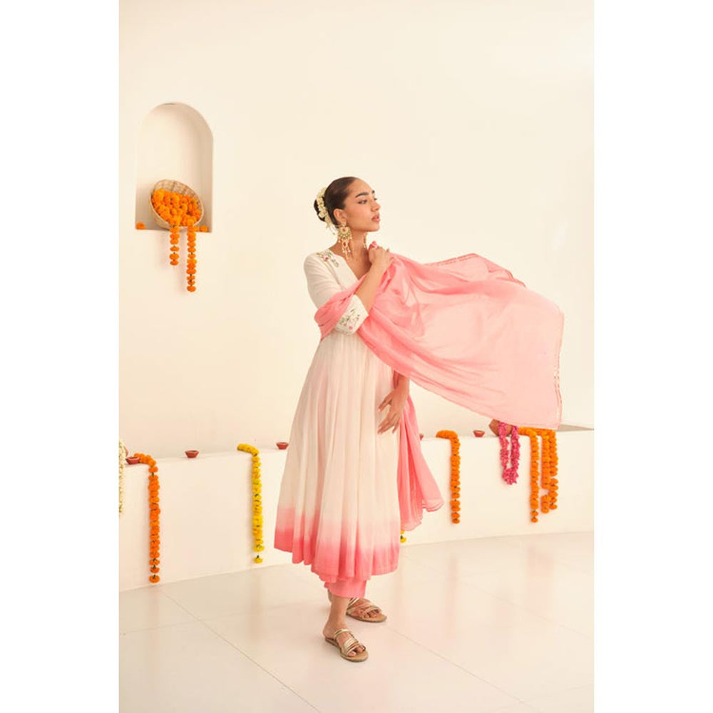 KAVANA Women Embroidered Three Fourth Sleeves Mohini Angarkha Kurta with Pant