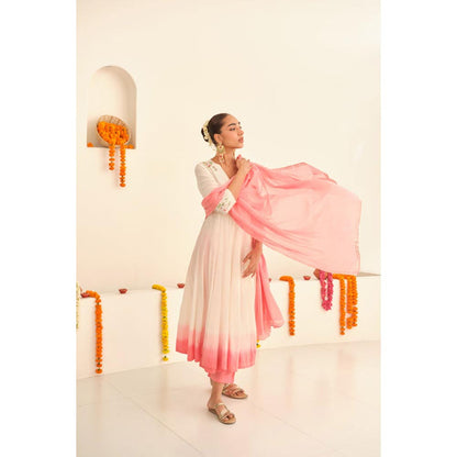 KAVANA Women Embroidered Three Fourth Sleeves Mohini Angarkha Kurta with Pant