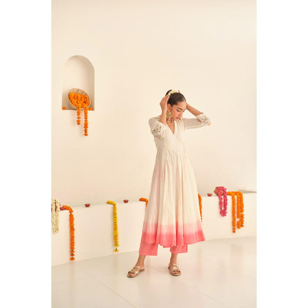 KAVANA Women Embroidered Three Fourth Sleeves Mohini Angarkha Kurta with Pant