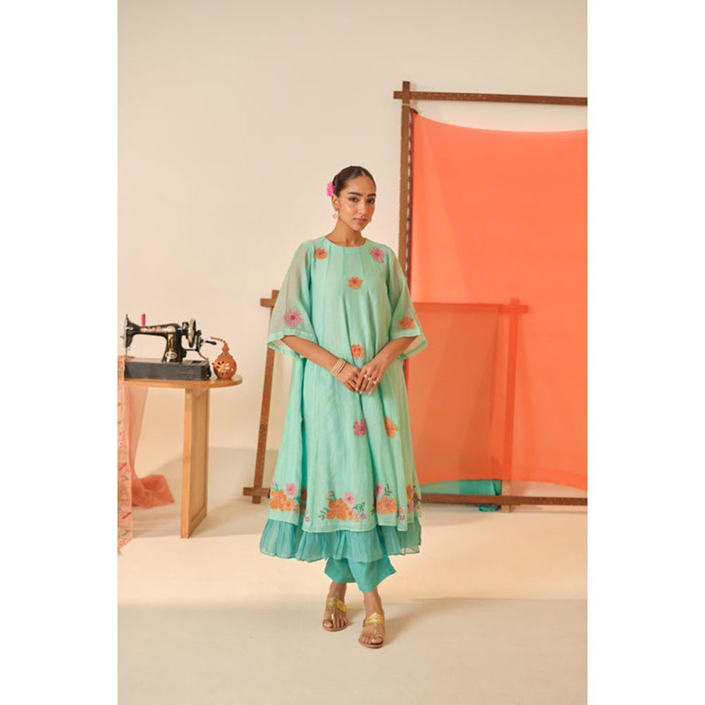 KAVANA Women Floral Neel Baag Chanderi Kurta with Pant