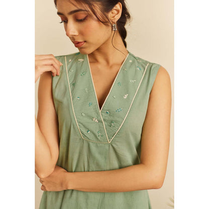 KAVANA Women Embroidered Green Van Kurta and Pant