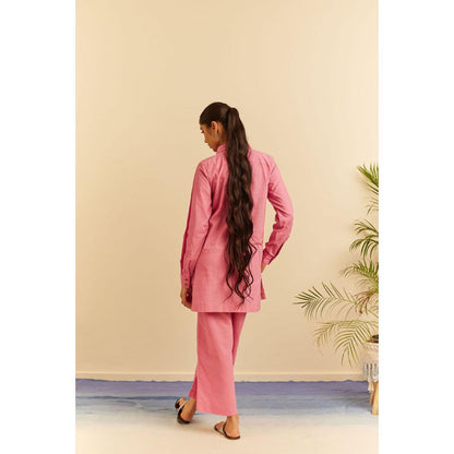 KAVANA Women Embroidered Pink Sakura Kurta and Palazzo