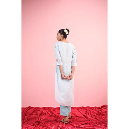 KAVANA Women Embroidered White Aabhira Linen Kurta with Pant