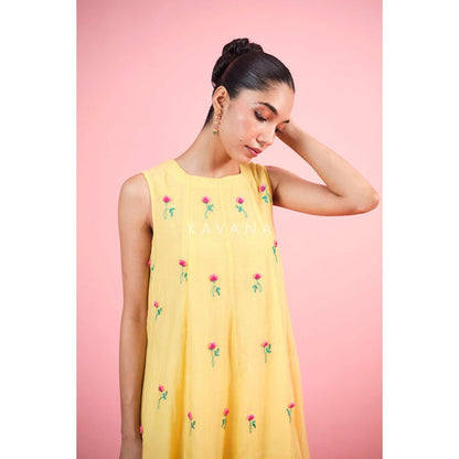 KAVANA Women Embroidered Mimosa Chanderi Kurta with Pant