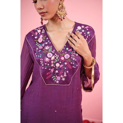 KAVANA Women Raanjha Purple Chanderi Kurta with Pant