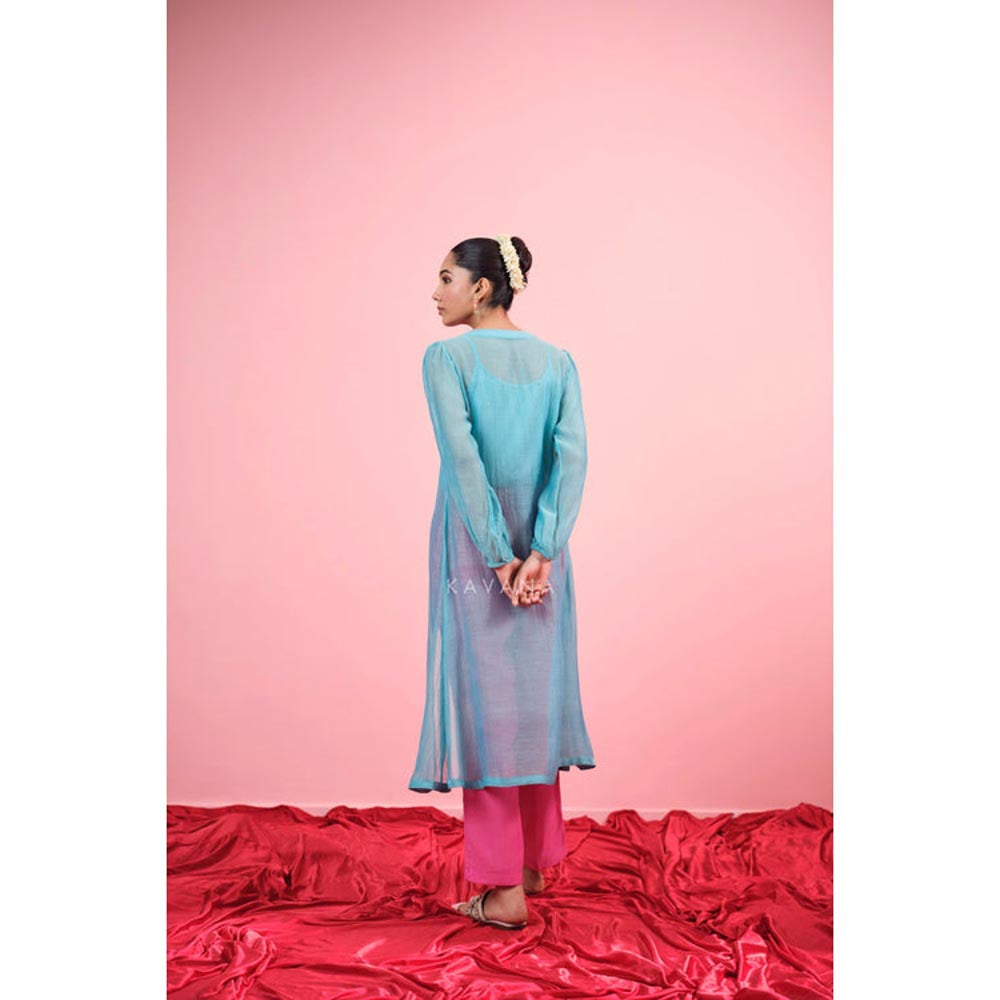 KAVANA Women Embroidered Blue Taal Chanderi Kurta and Pant