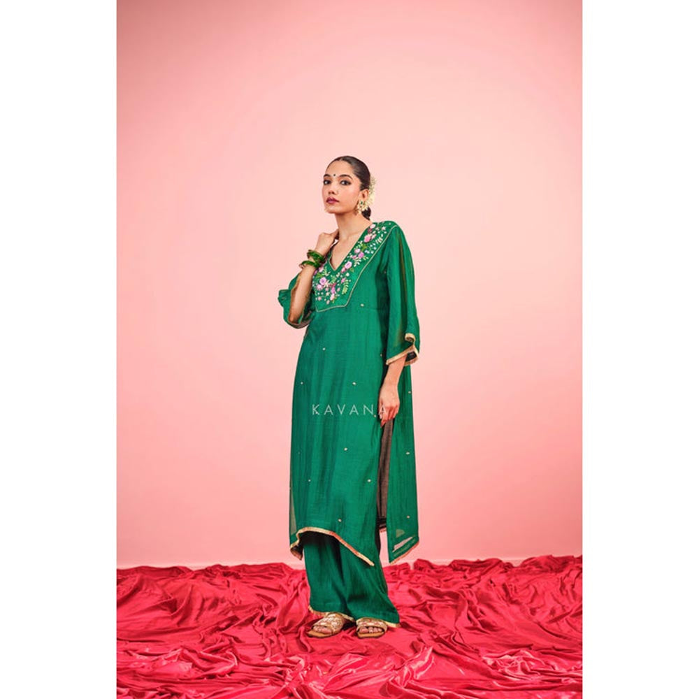 KAVANA Women Panna Green Chanderi Kurta with Pant