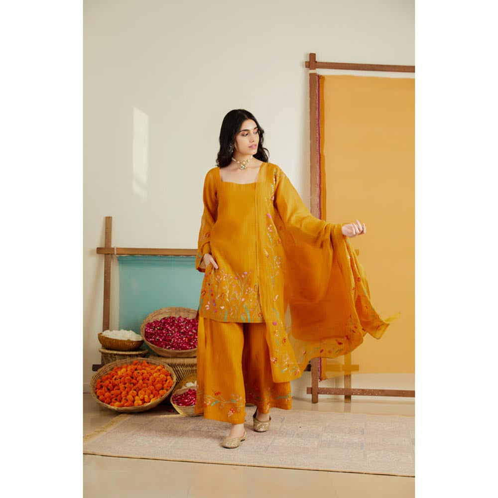 KAVANA Women Embroidered Rust Saanjh Kurta with Palazzo