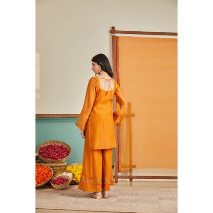 KAVANA Women Embroidered Rust Saanjh Kurta with Palazzo