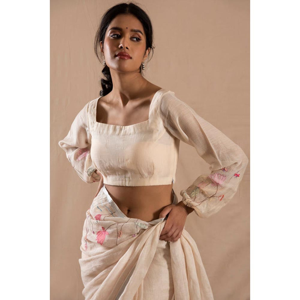 KAVANA Women Cream Nilofar Chanderi Stitched Blouse