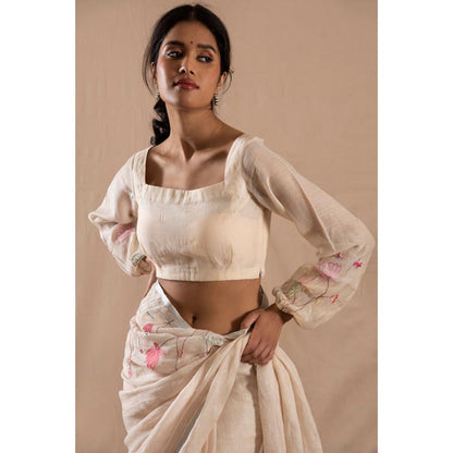 KAVANA Women Cream Nilofar Chanderi Stitched Blouse