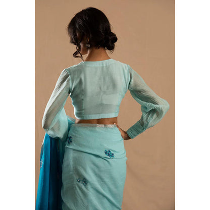 KAVANA Women Aqua Puff Sleeves Leher Chanderi Stitched Blouse