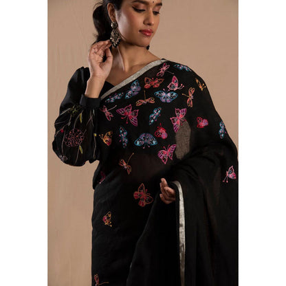 KAVANA Titli Black Chanderi Stitched Blouse