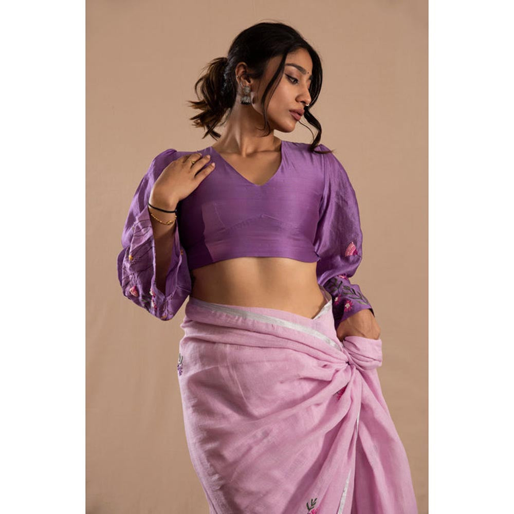 KAVANA Women Floral Embroidered Purple Nazaakat Chanderi Stitched Blouse