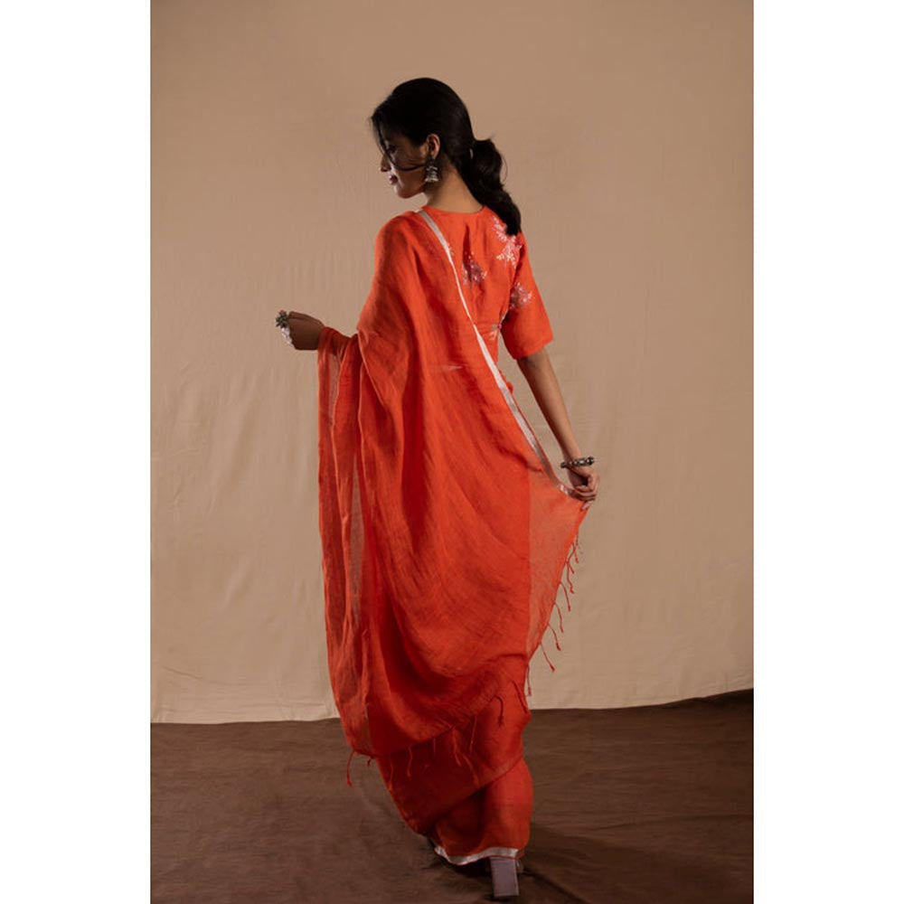 KAVANA Women Embroidered Orange Silsila Linen Stitched Blouse