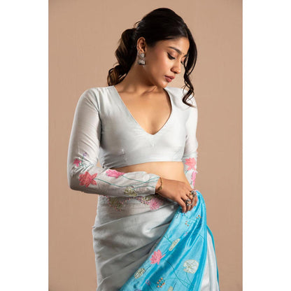 KAVANA Women Embroidered Grey Khushnuma Chanderi Stitched Blouse