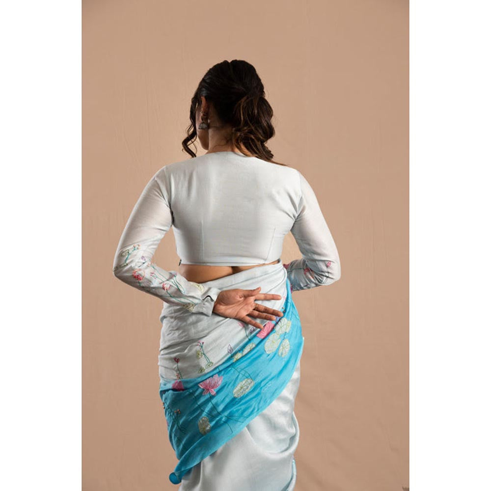 KAVANA Women Embroidered Grey Khushnuma Chanderi Stitched Blouse