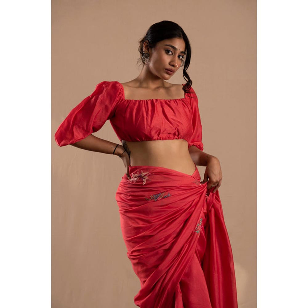 KAVANA Women Pink Square-Neck Parijat Chanderi Stitched Blouse