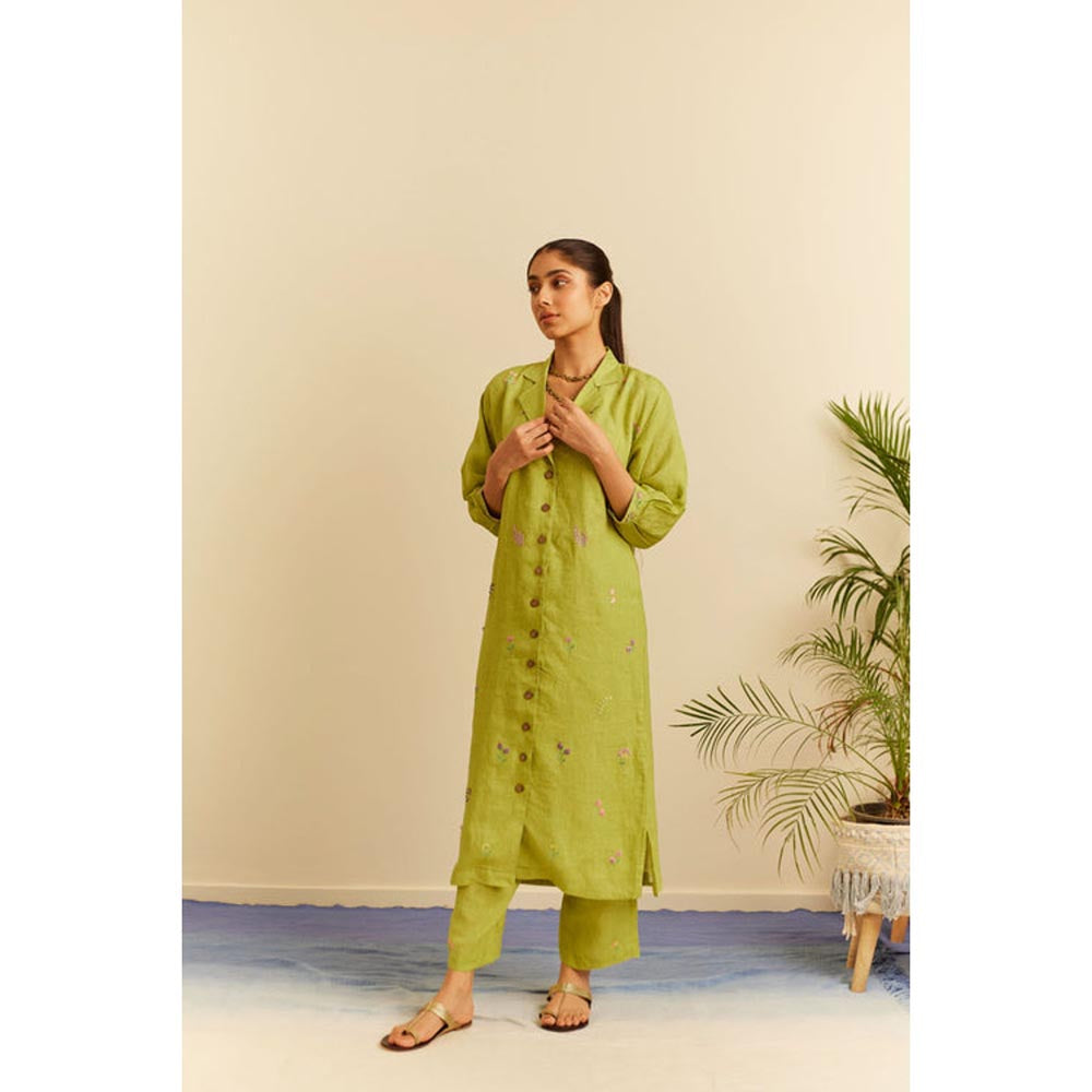 KAVANA Women Phoolani Green Kurta with Pant