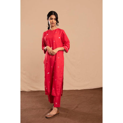 KAVANA Women Embroidered Red Shamaa Kurta and Pant