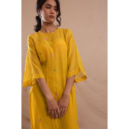 KAVANA Women Embroidered Mustard Zafran Kurta and Pant
