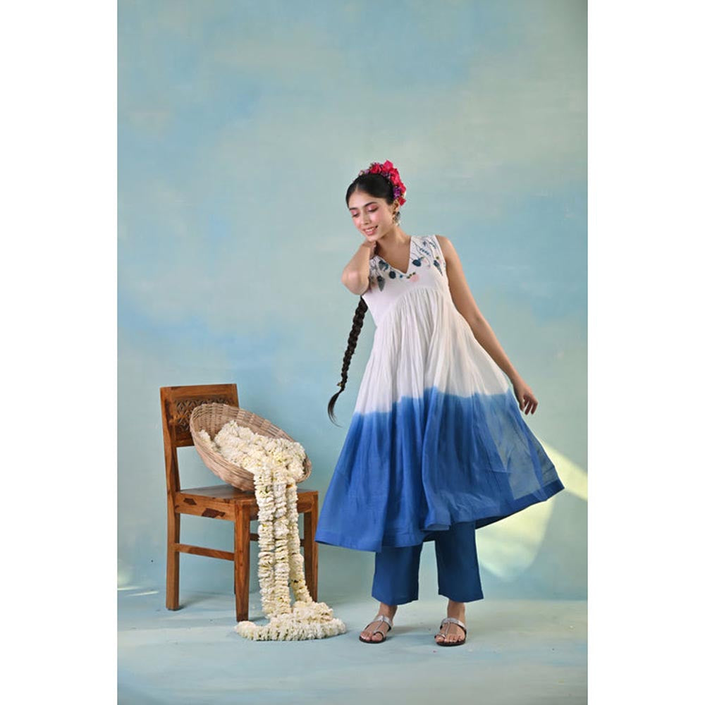 KAVANA Women Embroidered Blue Amber Kurta with Pant