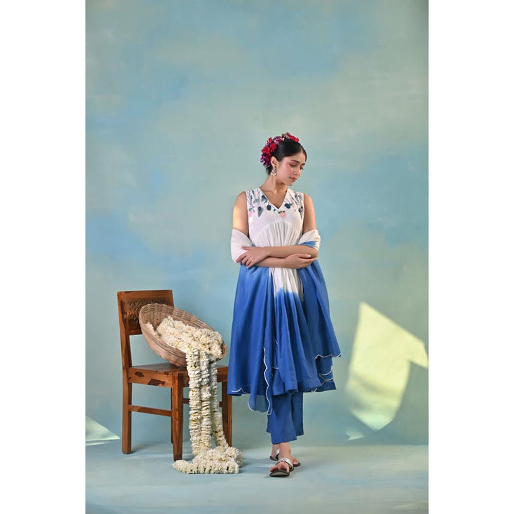 KAVANA Women Embroidered Blue Amber Kurta with Pant