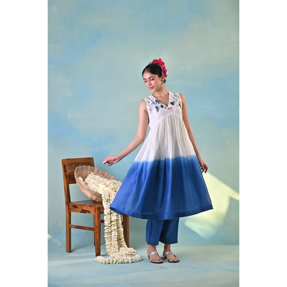 KAVANA Women Embroidered Blue Amber Kurta with Pant