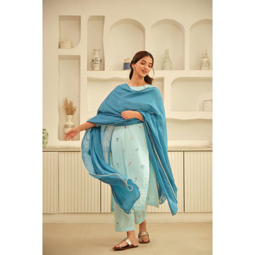 KAVANA Women Floral Full Sleeves Lemon-Yellow Hand Cotton Kurta with Pant