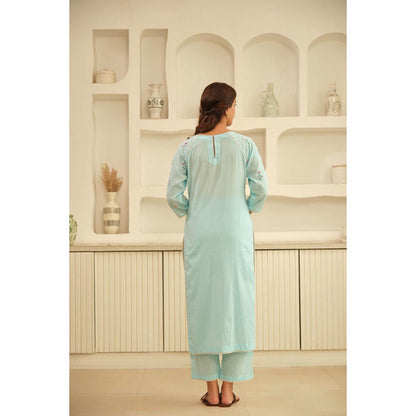 KAVANA Women Floral Full Sleeves Lemon-Yellow Hand Cotton Kurta with Pant