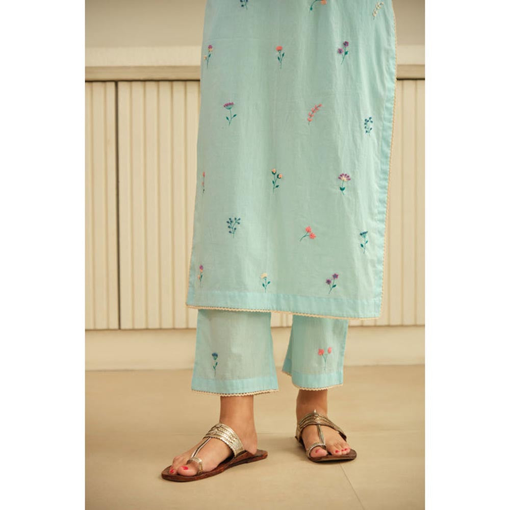 KAVANA Women Floral Full Sleeves Lemon-Yellow Hand Cotton Kurta with Pant