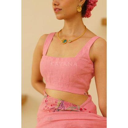 KAVANA Women Floral Embroidered Pink Nira Linen Stitched Blouse