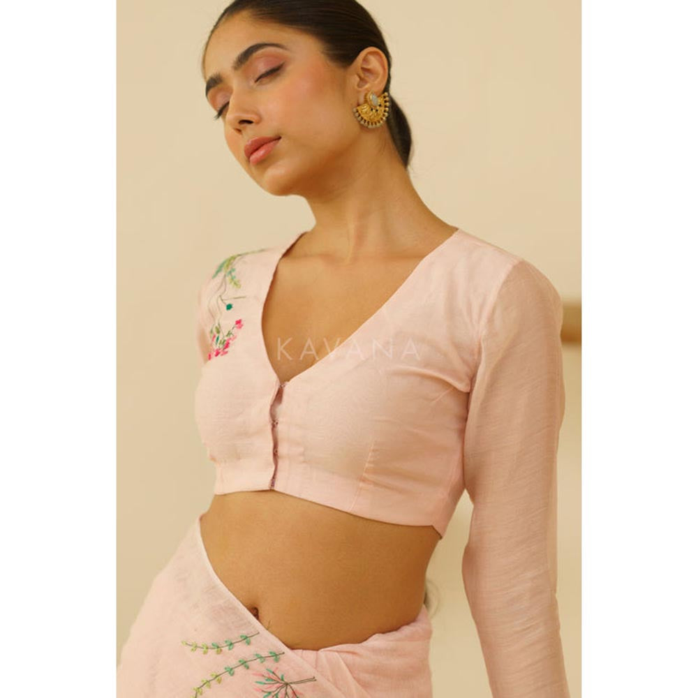 KAVANA Women Floral Embroidered Pink Gulnoor Chanderi Stitched Blouse