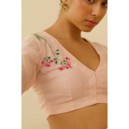 KAVANA Women Floral Embroidered Pink Gulnoor Chanderi Stitched Blouse