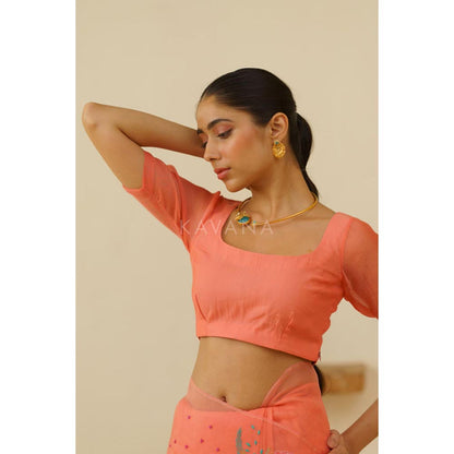 KAVANA Women Peach Bani Chanderi Linen Stitched Blouse